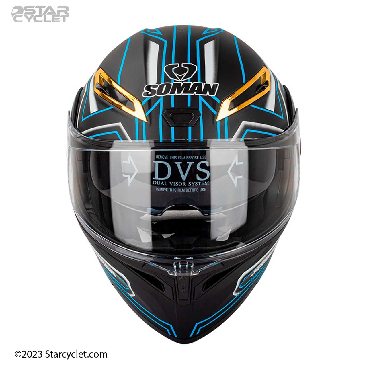 کلاه کاسکت فک متحرک سومان مدل 955 DUMB-BLACK-BLUE-FLOWER — تصویر ۳