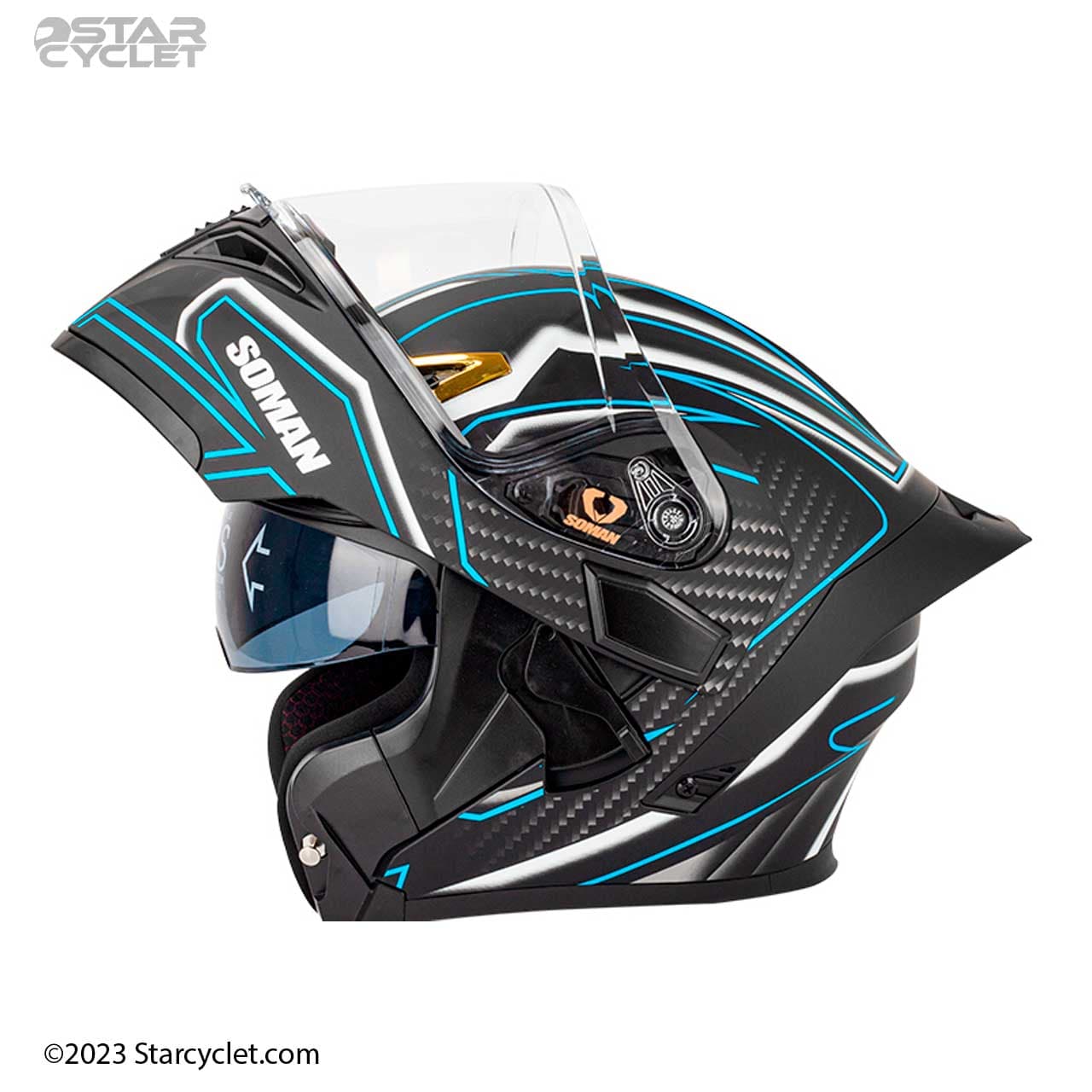 کلاه کاسکت فک متحرک سومان مدل 955 DUMB-BLACK-BLUE-FLOWER — تصویر ۴