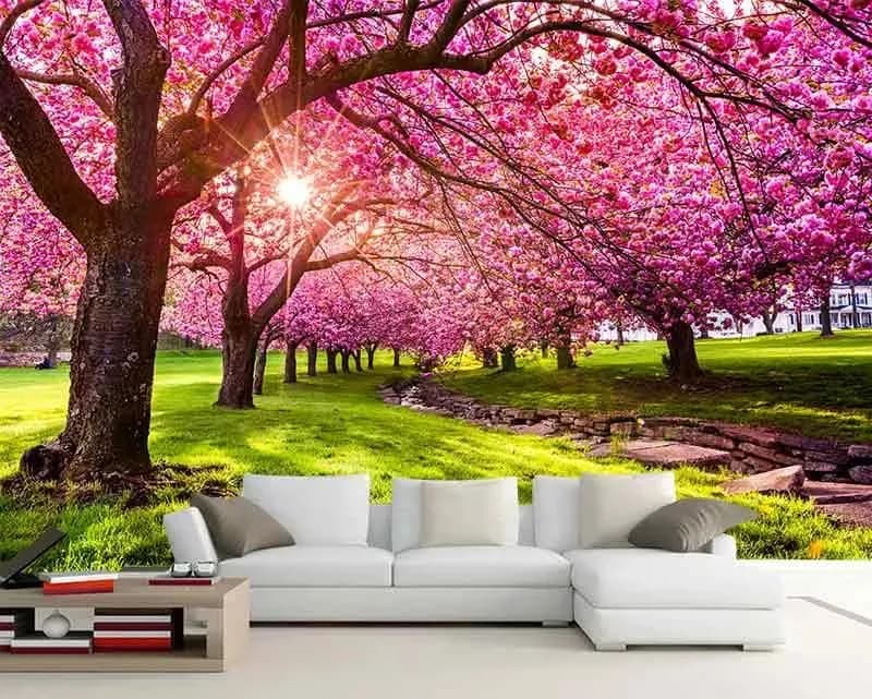 پوستر دیواری درختانی با شکوفه های صورتی — تصویر ۲