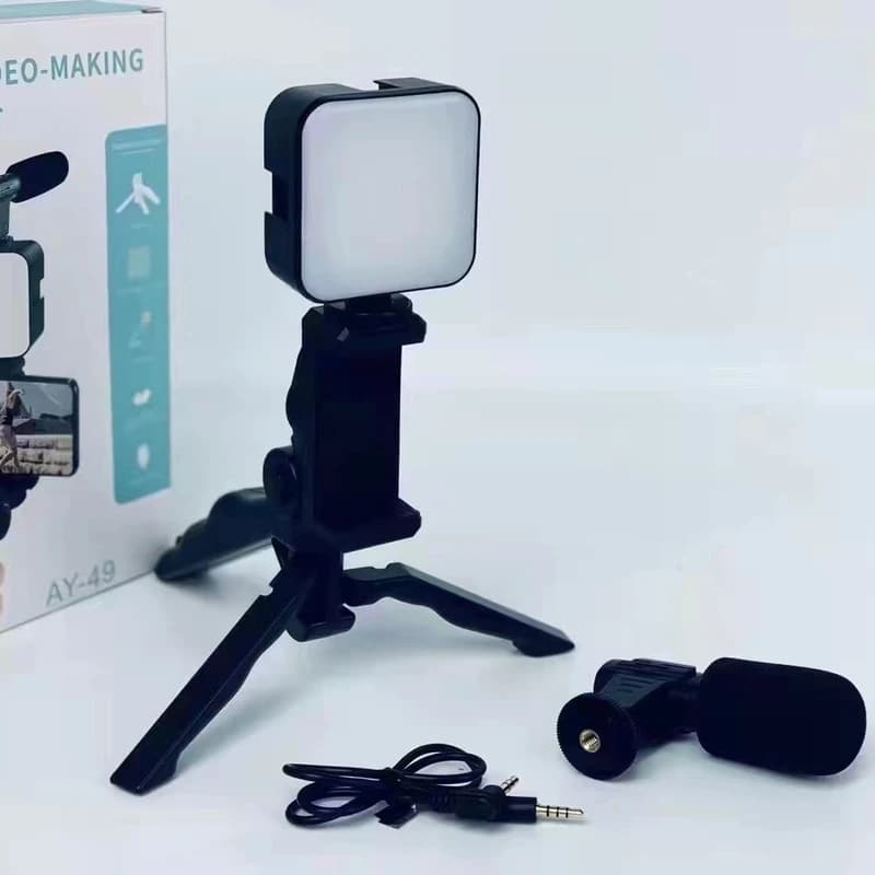 کیت فیلمبرداری AY-49 | ست کامل تولید محتوا با میکروفون، نور LED و سه پایه — تصویر ۲