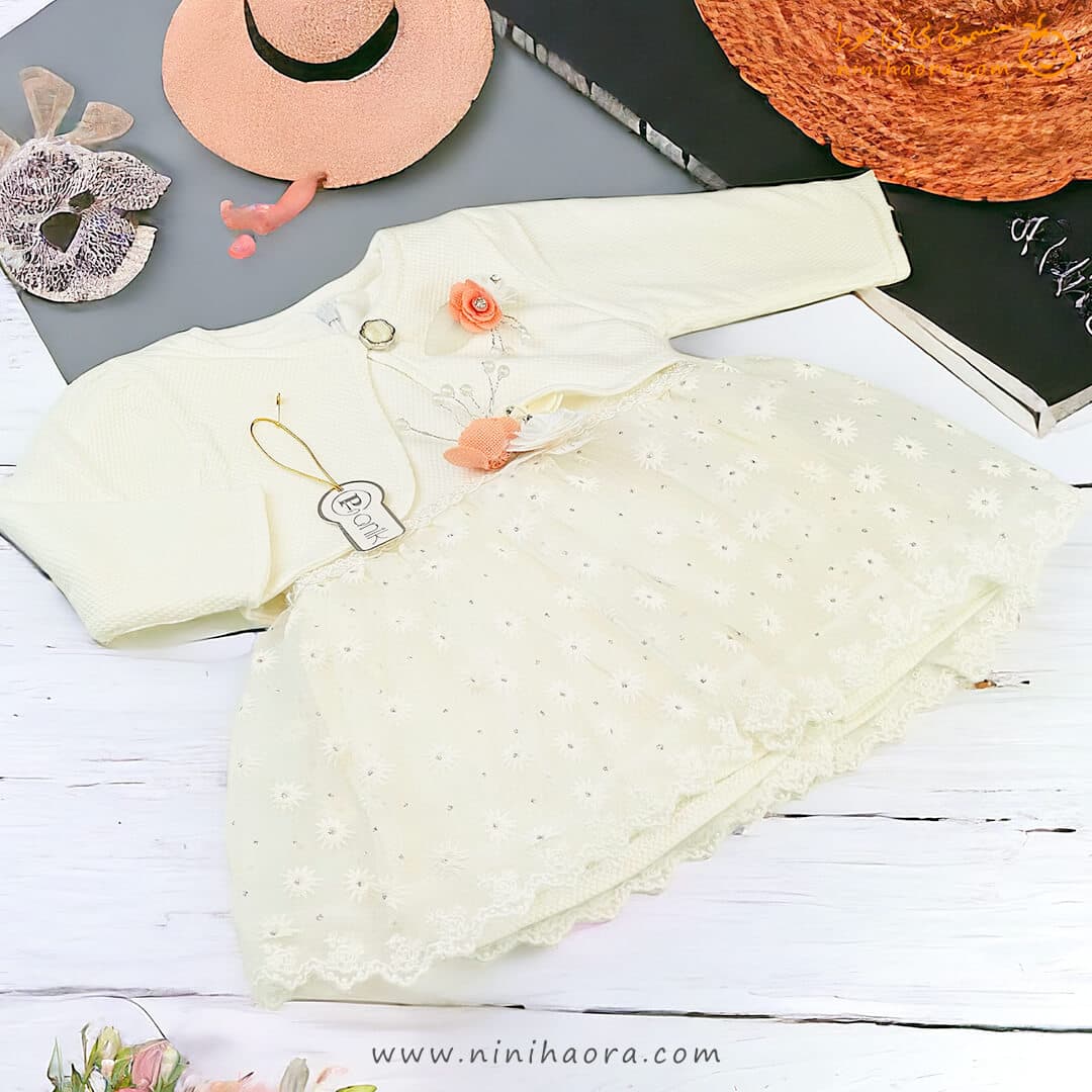لباس عروس با کت گیپور و گل — تصویر ۶