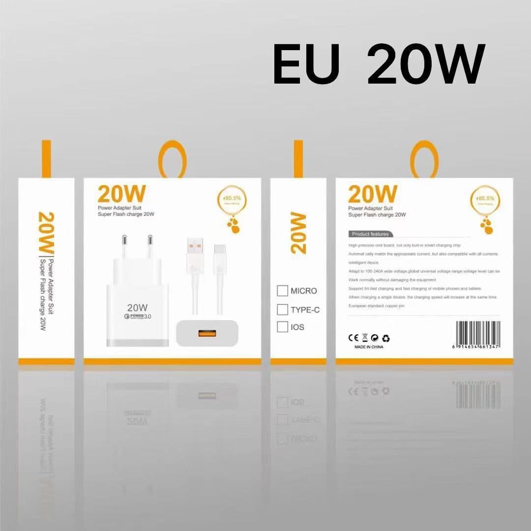 شارژر همراه با کابل میکرو، تایپ سی و آیفون Eu20w