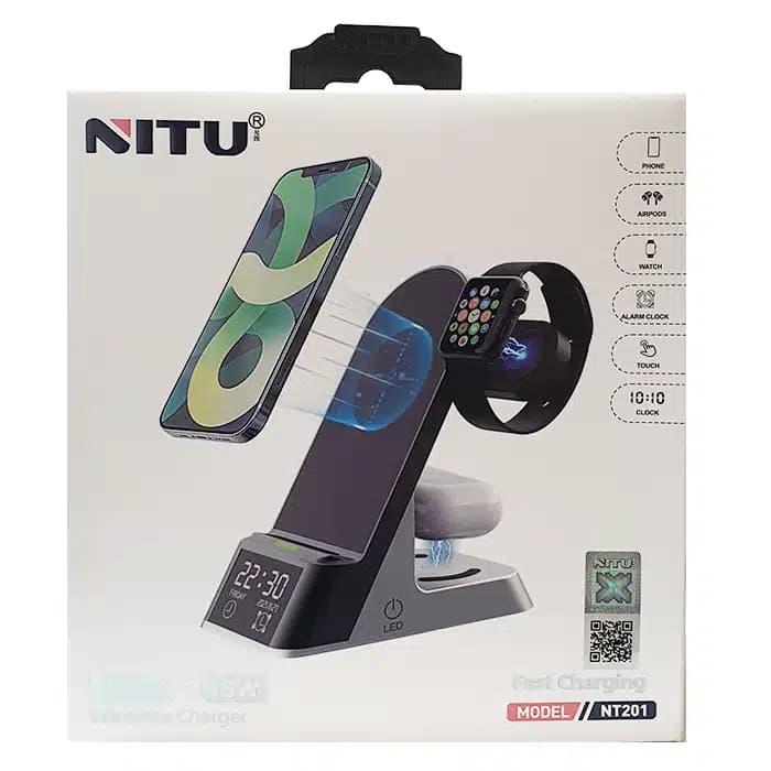 شارژر وایرلس فست شارژ گوشی و اپل واچ و ایرپاد نیتو مدل NITU NT201 — تصویر ۲