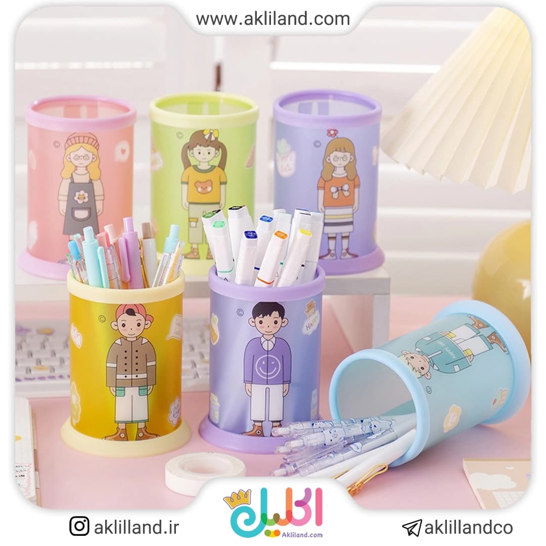 جامدادی رومیزی طلقی طرح دختر و پسر