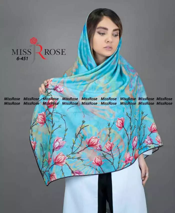 روسری نخی طرح گل لاله – فیروزه‌ای