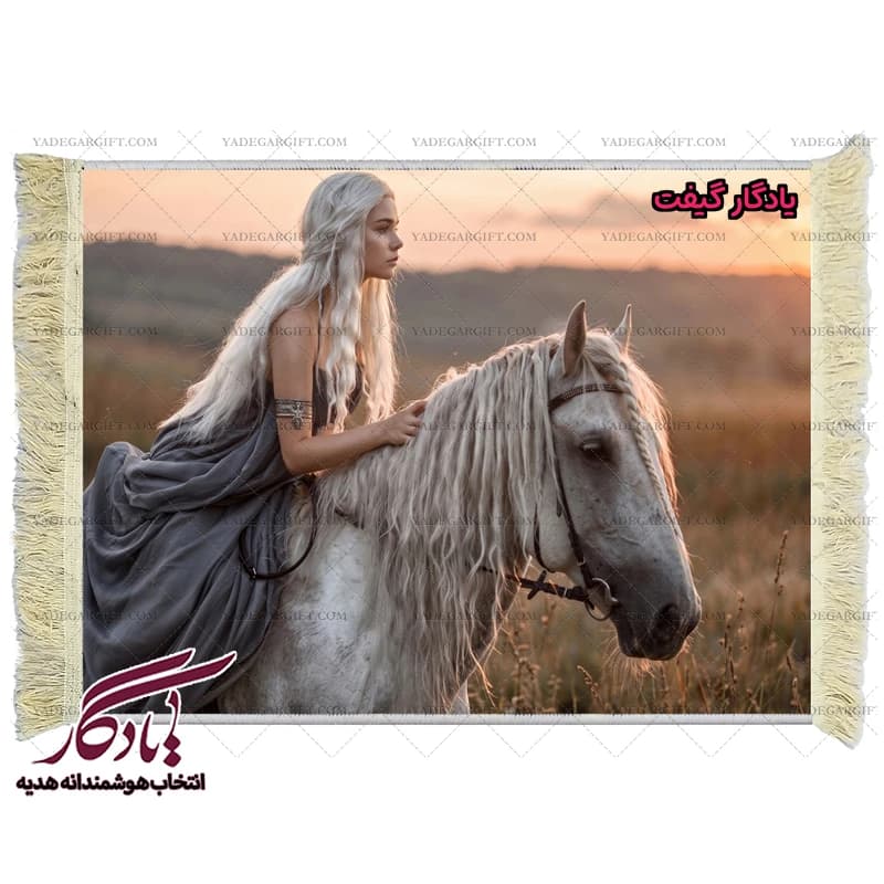 تابلو فرش شاهدخت سوار بر اسب سفید کد d1
