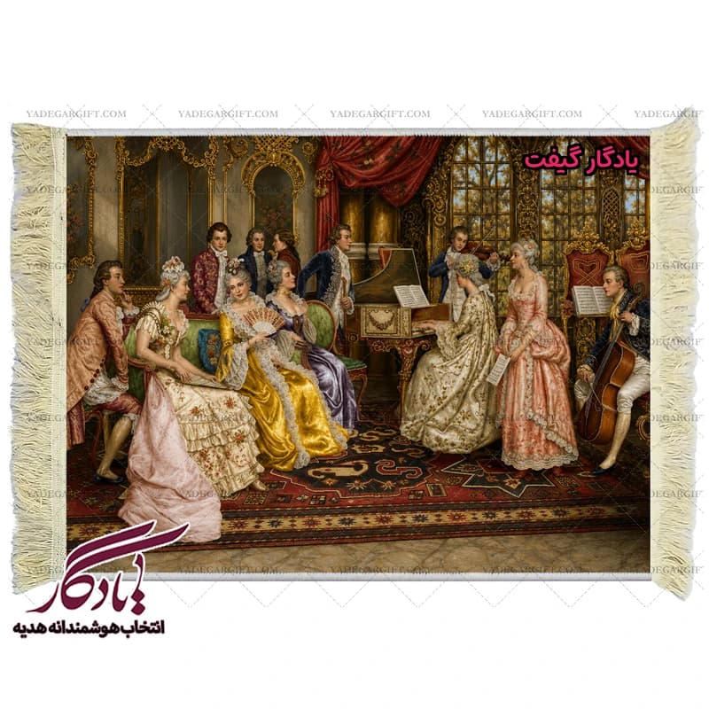 تابلو فرش ماشینی طرح اروپایی پیانو زن کد f12