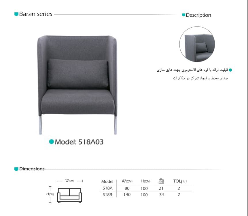 مبل یکنفره آرام گستر مدل باران کد 518A503 — تصویر ۲