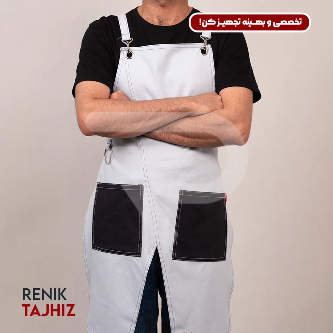 اپرون باریستا کتان آبی طرح دار