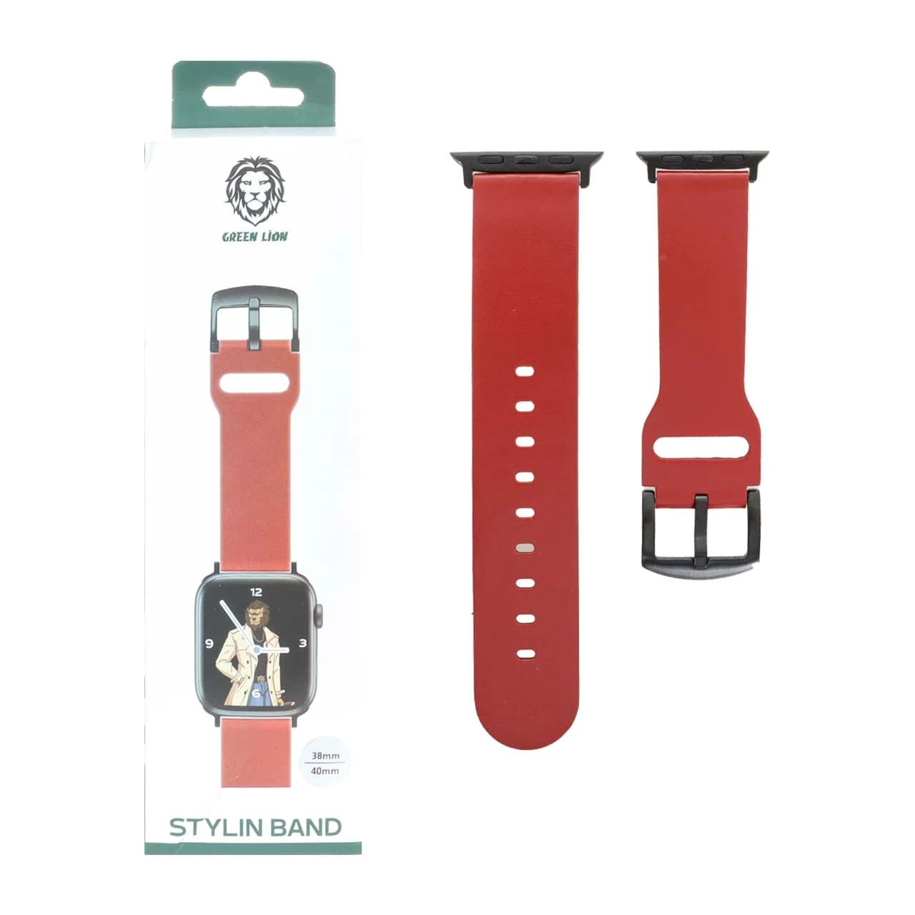 بند اپل واچ Green Lion چرمی Stylin Band سایز 38/40/41 میلیمتری – قرمز (پک دار)