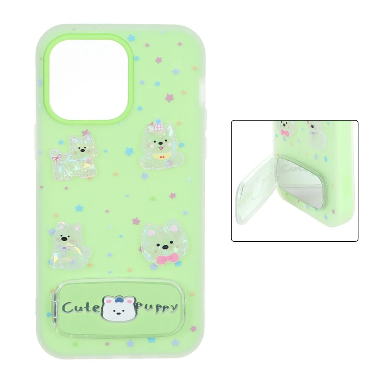 قاب Cute Puppy دولایه عروسک برجسته استندشو آینه ای Apple iPhone 14 Pro Max — تصویر ۲