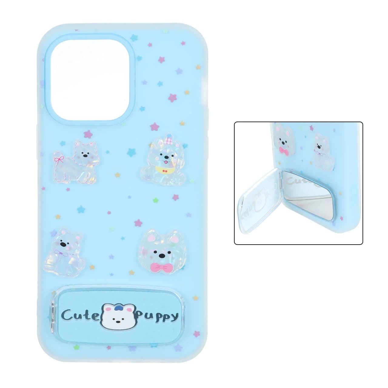 قاب Cute Puppy دولایه عروسک برجسته استندشو آینه ای Apple iPhone 14 Pro Max