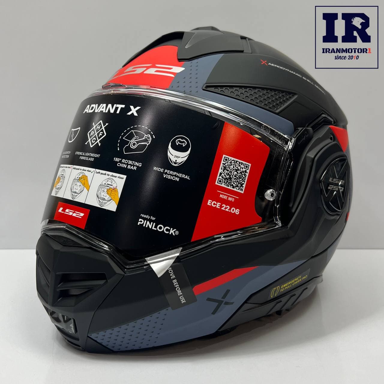 کلاه کاسکت فول متحرک Ls2 advant x اورجینال فک ۱۸۰ درجه ff901 آبی قرمز — تصویر ۳