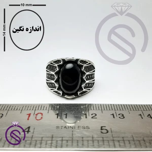 انگشتر نقره عقیق سیاه مردانه مدل شروین کد 62371 — تصویر ۲