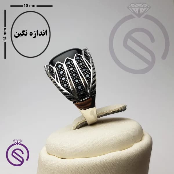 انگشتر نقره عقیق سیاه مردانه مدل شروین کد 62371 — تصویر ۴