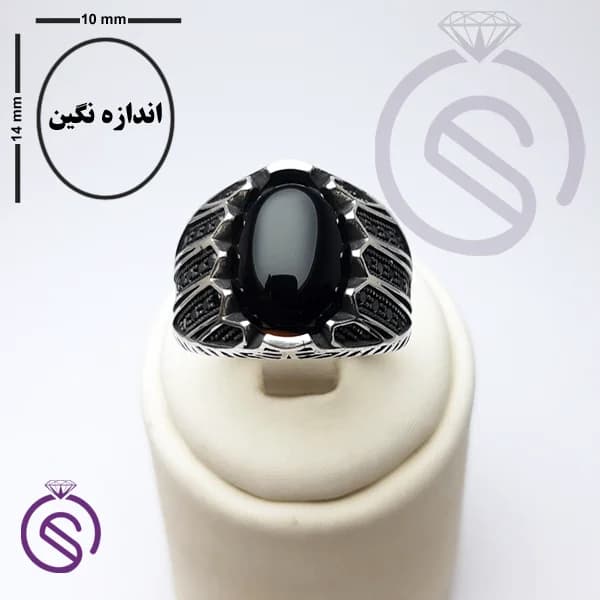 انگشتر نقره عقیق سیاه مردانه مدل شروین کد 62371 — تصویر ۷