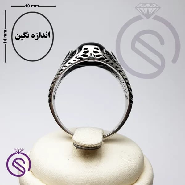 انگشتر نقره عقیق سیاه مردانه مدل شروین کد 62371 — تصویر ۳