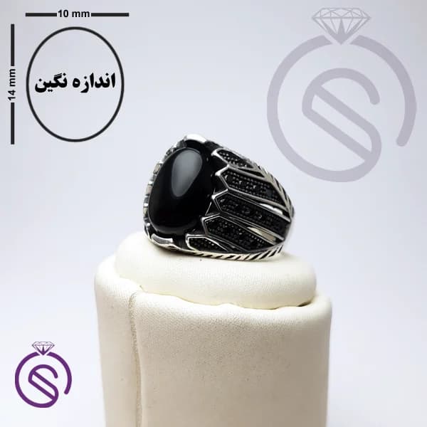 انگشتر نقره عقیق سیاه مردانه مدل شروین کد 62371 — تصویر ۵