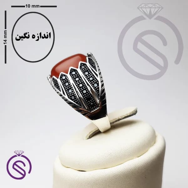 انگشتر نقره عقیق قرمز مردانه مدل شروین کد 62369 — تصویر ۵
