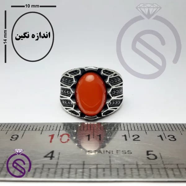 انگشتر نقره عقیق قرمز مردانه مدل شروین کد 62369 — تصویر ۳