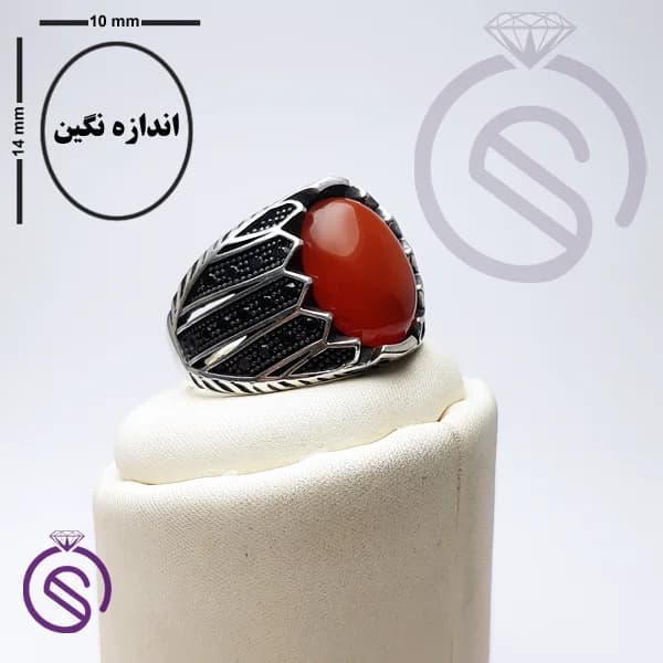 انگشتر نقره عقیق قرمز مردانه مدل شروین کد 62369 — تصویر ۴