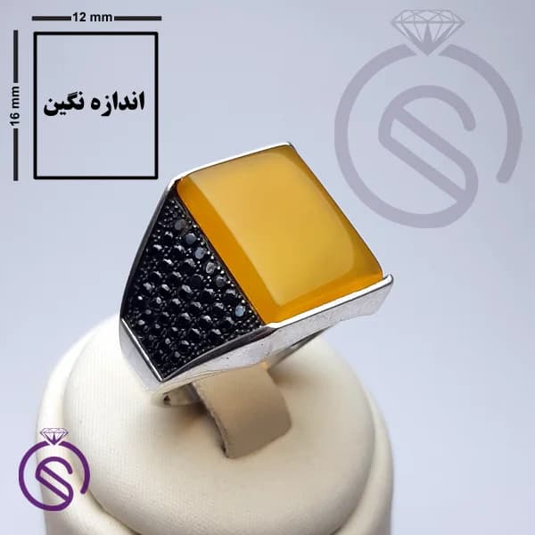 انگشتر نقره عقیق زرد شرف الشمس مردانه مدل سلطنتی مستطیل کد 62356 — تصویر ۳