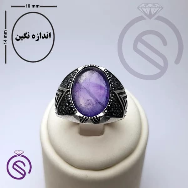 انگشتر نقره آمیتیست مردانه مدل هورام کد 62351 — تصویر ۶