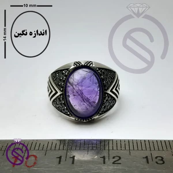 انگشتر نقره آمیتیست مردانه مدل هورام کد 62351 — تصویر ۵