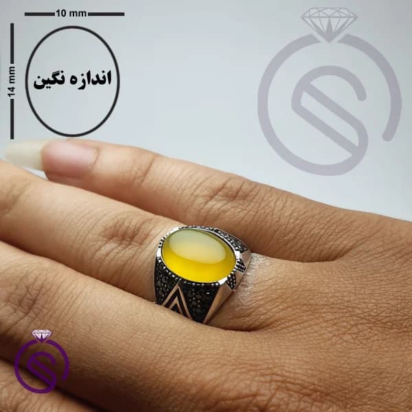 انگشتر نقره عقیق زرد شرف الشمس مردانه مدل هورام کد 62346 — تصویر ۳