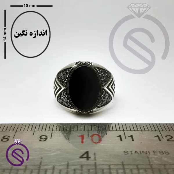 انگشتر نقره عقیق سیاه مردانه مدل هورام کد 62345 — تصویر ۶