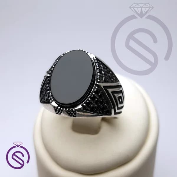 انگشتر نقره عقیق سیاه مردانه مدل هورام کد 62345 — تصویر ۵