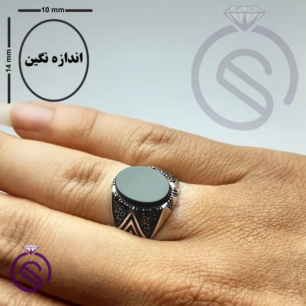 انگشتر نقره عقیق سیاه مردانه مدل هورام کد 62345 — تصویر ۳