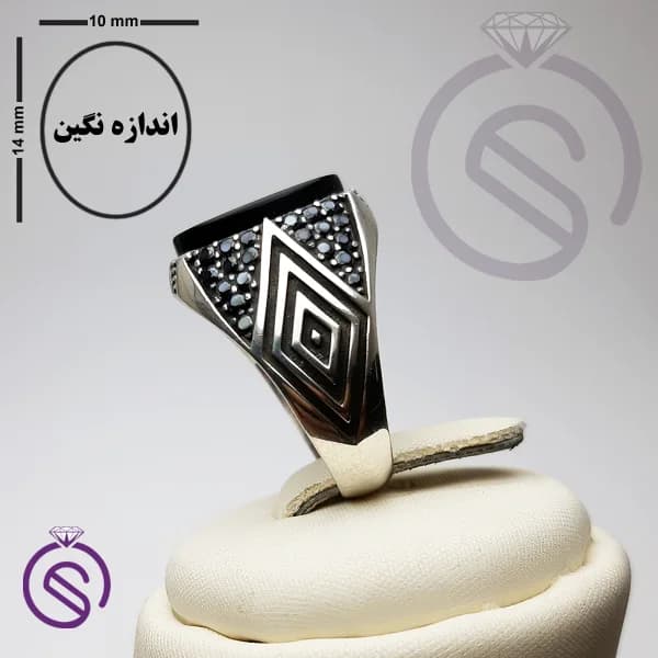 انگشتر نقره عقیق سیاه مردانه مدل هورام کد 62345 — تصویر ۲