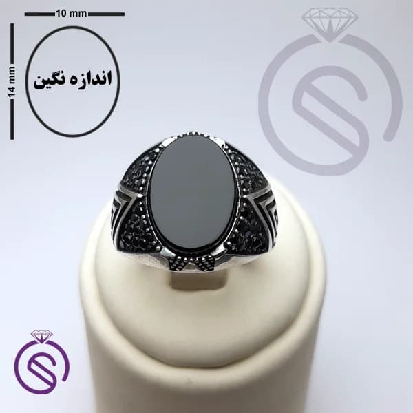 انگشتر نقره عقیق سیاه مردانه مدل هورام کد 62345 — تصویر ۴