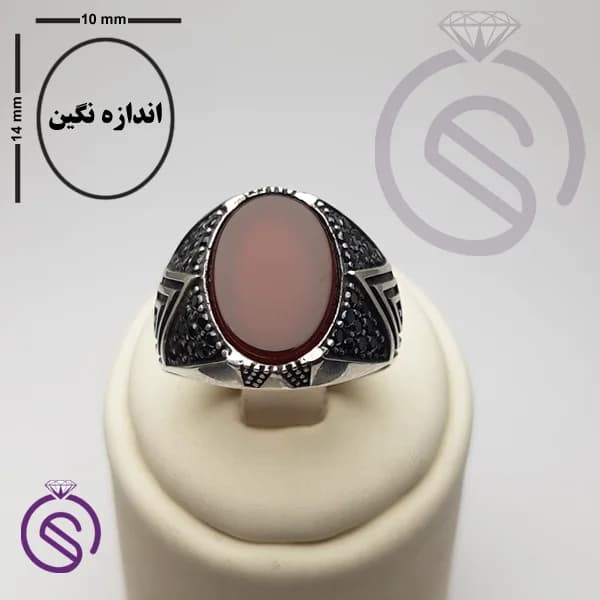 انگشتر نقره عقیق قرمز مردانه مدل هورام کد 62343 — تصویر ۶