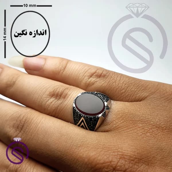 انگشتر نقره عقیق قرمز مردانه مدل هورام کد 62343 — تصویر ۵