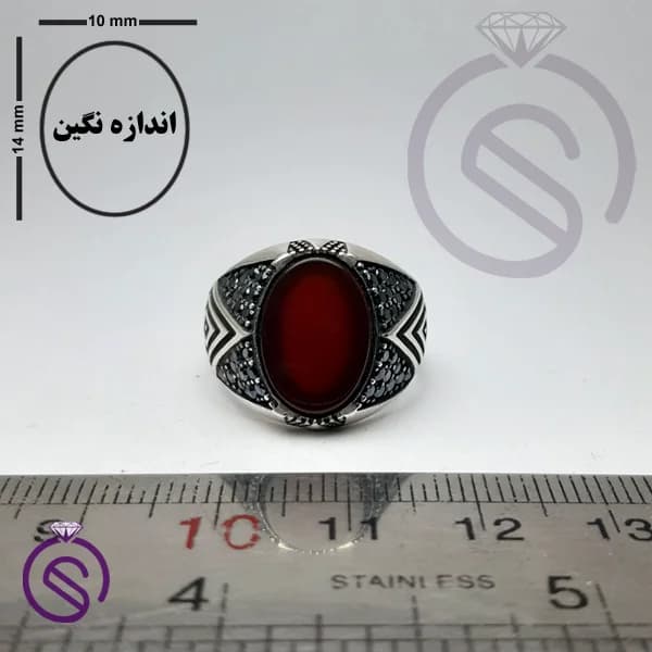 انگشتر نقره عقیق قرمز مردانه مدل هورام کد 62343 — تصویر ۲