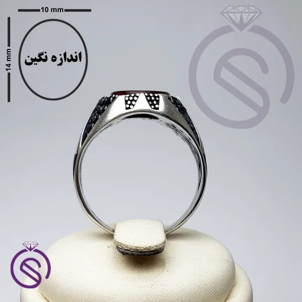 انگشتر نقره عقیق قرمز مردانه مدل هورام کد 62343 — تصویر ۴
