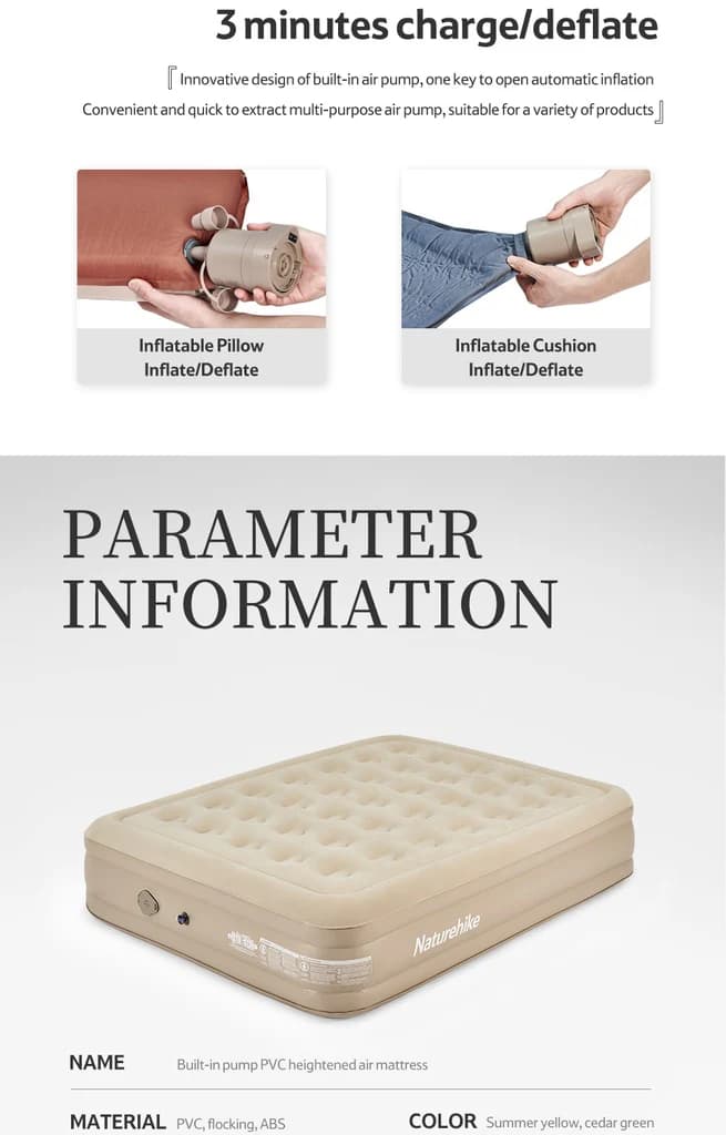 تشک بادی نیچرهایک تک نفره Naturehike Pvc Heightened Air Mattress With Air Pump – NH22FCD04 — تصویر ۴