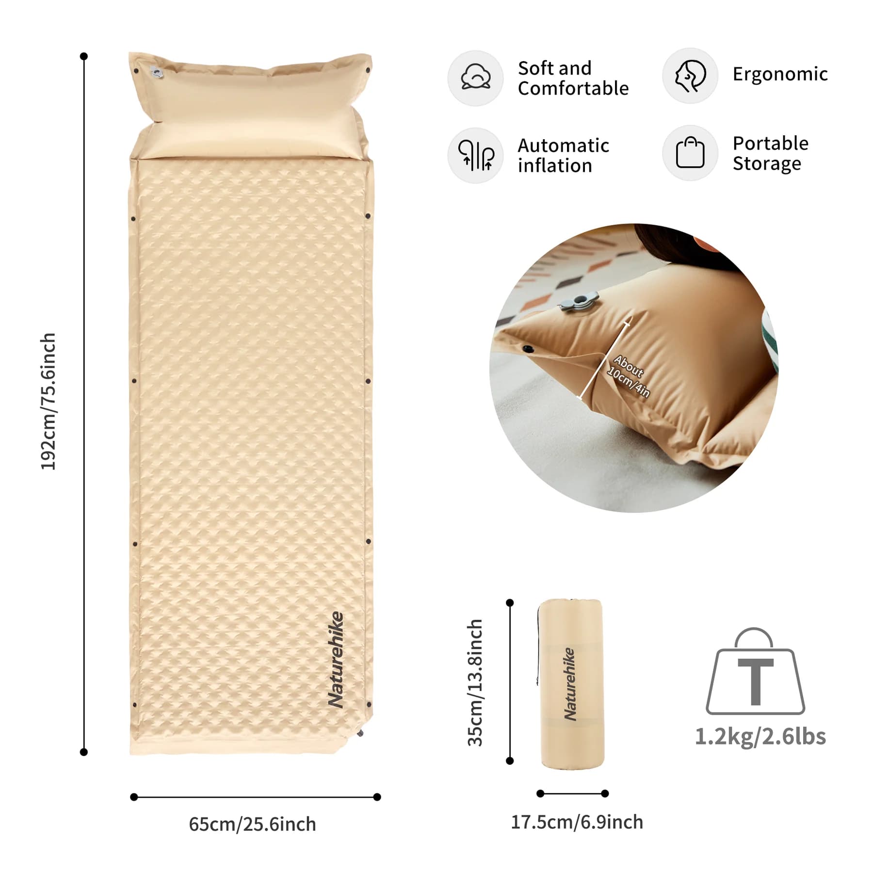 تشک بادی نیچرهایک اتومات – تک نفره – ضخامت 3 سانت Naturehike D01 Single Automatic Inflatable Cushion with Pillow – CNK2300DZ014-S — تصویر ۸