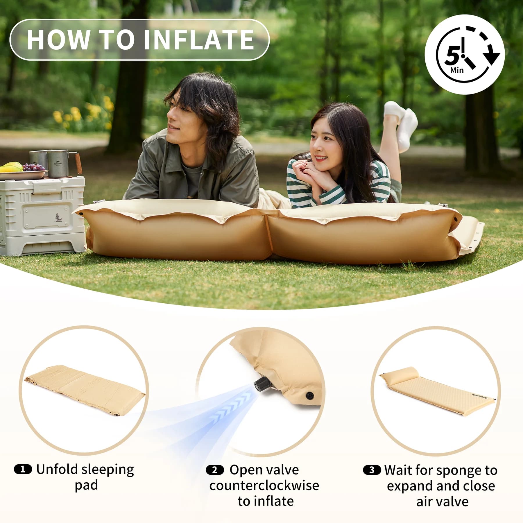 تشک بادی نیچرهایک اتومات – تک نفره – ضخامت 3 سانت Naturehike D01 Single Automatic Inflatable Cushion with Pillow – CNK2300DZ014-S — تصویر ۶