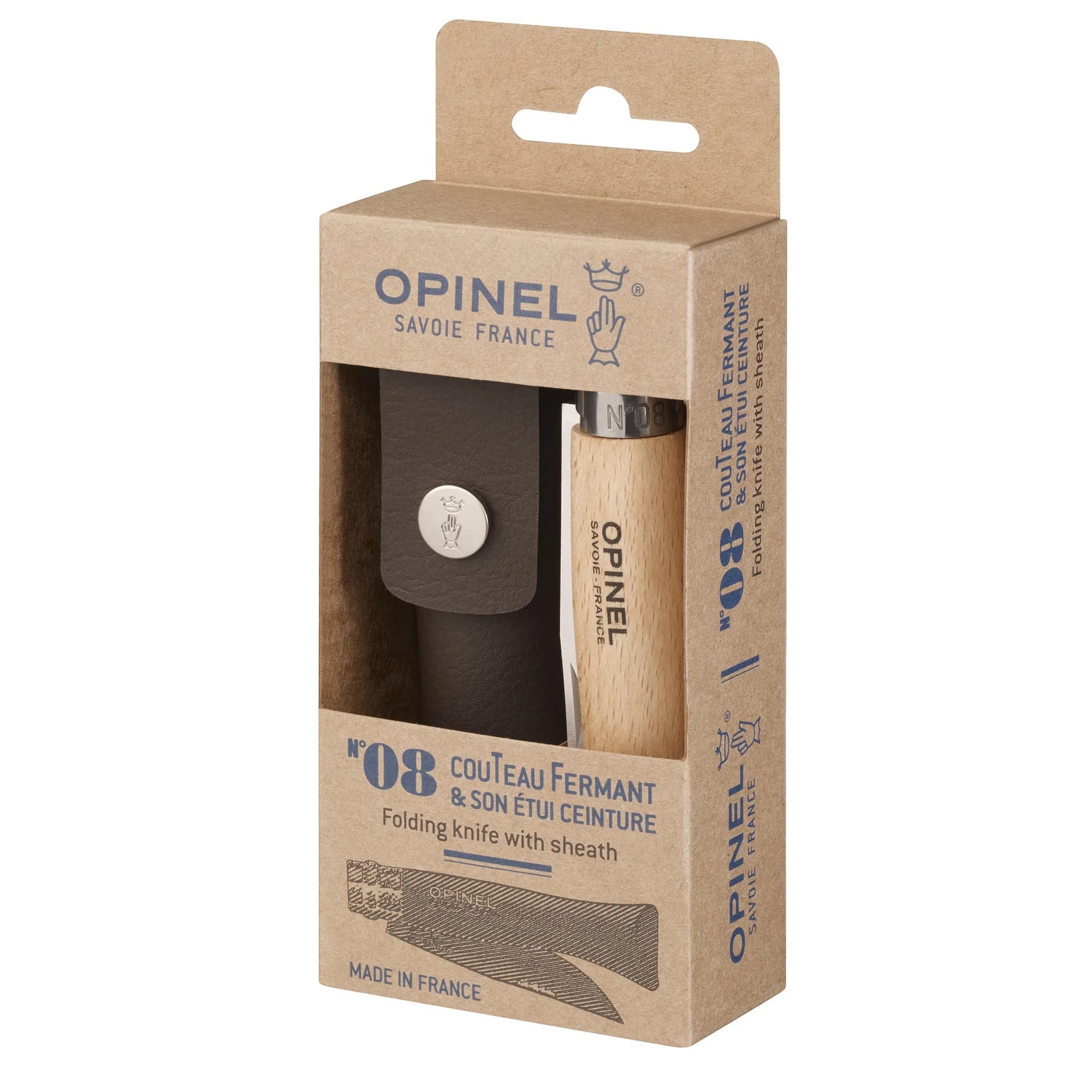 چاقو اپینل 08 استنلس – با غلاف چرم Opinel No.08 Stainless Steel Folding Knife with Sheath