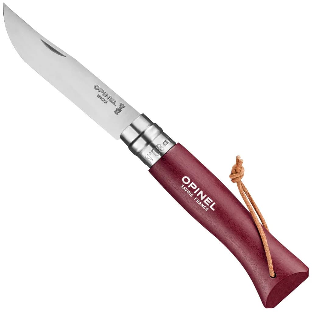 چاقو اپینل 08 استنلس با بند Opinel No.08 Stainless Steel Folding Knife with Lanyar – Burgundy