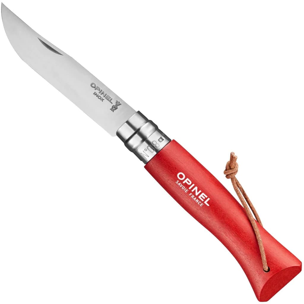 چاقو اپینل 08 استنلس با بند Opinel No.08 Stainless Steel Folding Knife with Lanyar – Deep Red