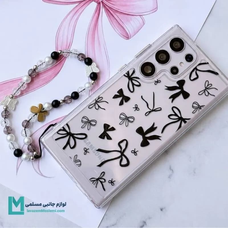 قاب فانتزی طرح پاپیون مشکی با آویز کد C3487 | لوازم جانبی مسلمی — تصویر ۲