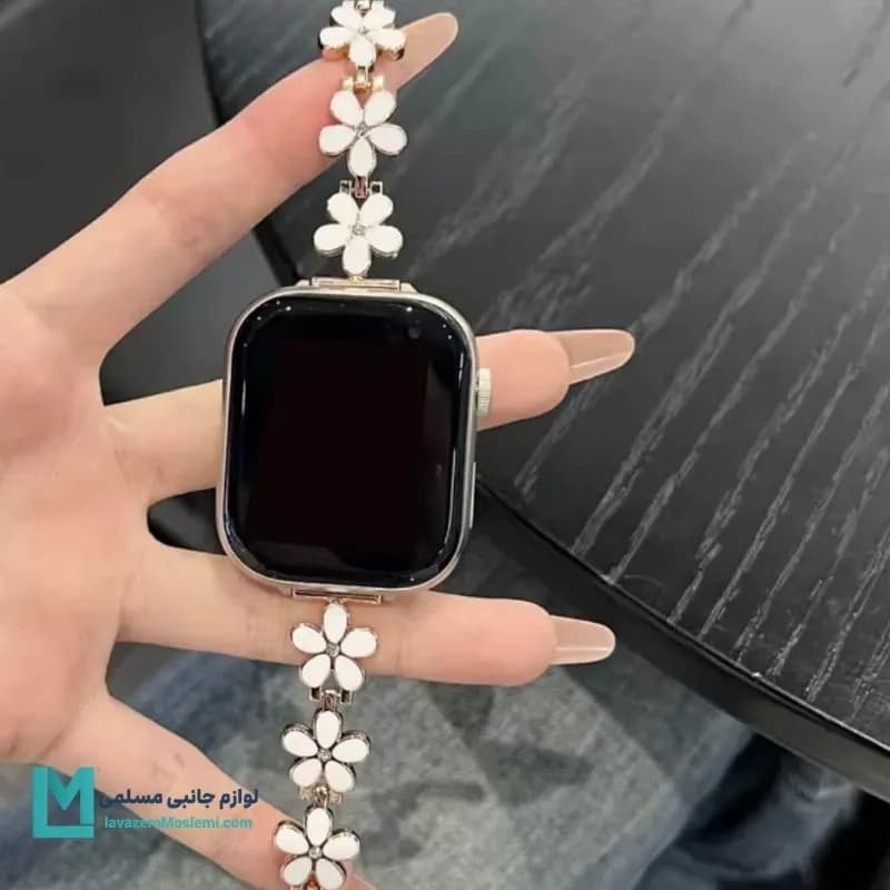 بند اپل واچ دیاموند گل بابونه۴ رزگلد کد W1092 | لوازم جانبی مسلمی — تصویر ۸