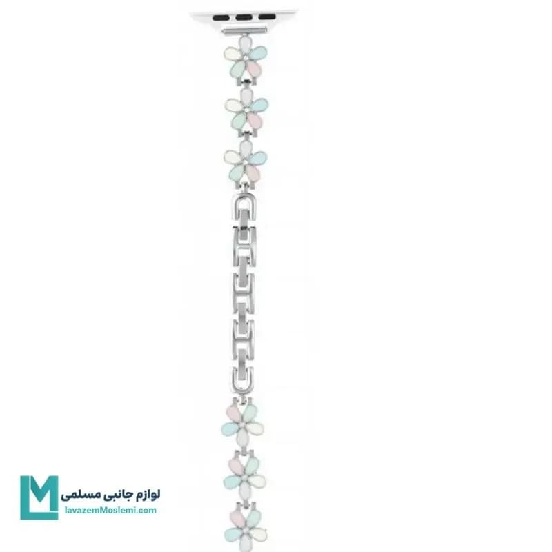 بند اپل واچ دیاموند گل بابونه۴ نقره ای کد W1091 | لوازم جانبی مسلمی — تصویر ۶