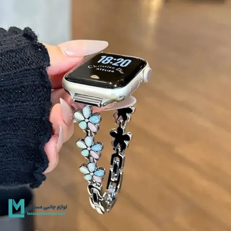 بند اپل واچ دیاموند گل بابونه۴ نقره ای کد W1091 | لوازم جانبی مسلمی — تصویر ۲