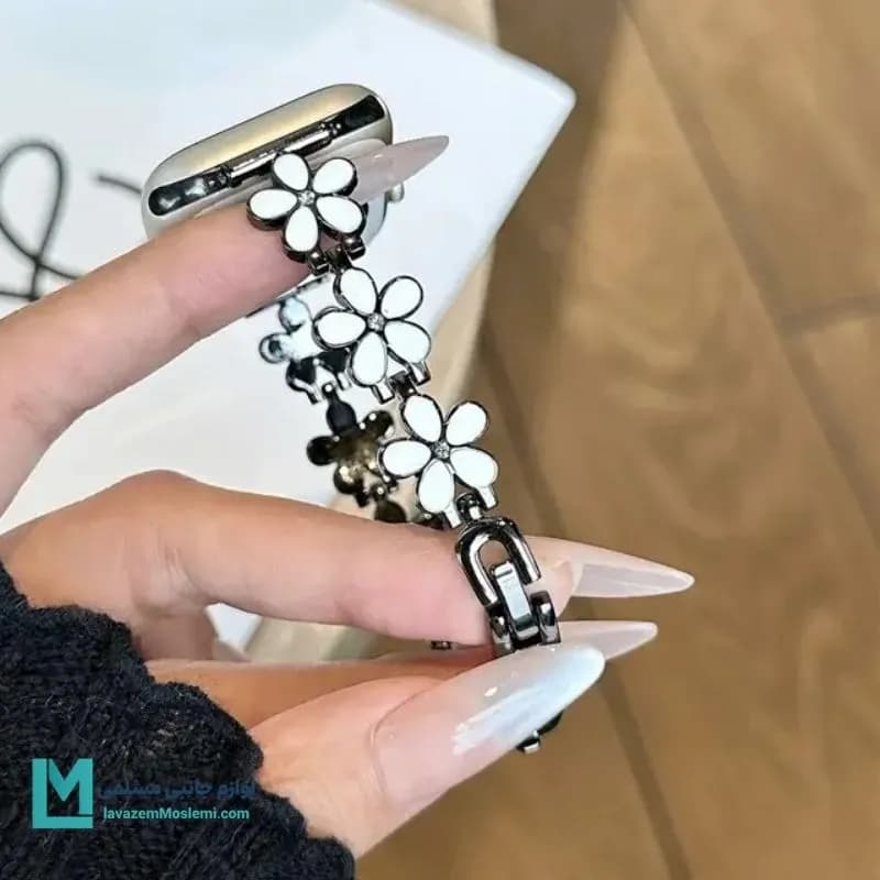 بند اپل واچ دیاموند گل بابونه۴ مشکی کد W1086 | لوازم جانبی مسلمی — تصویر ۶