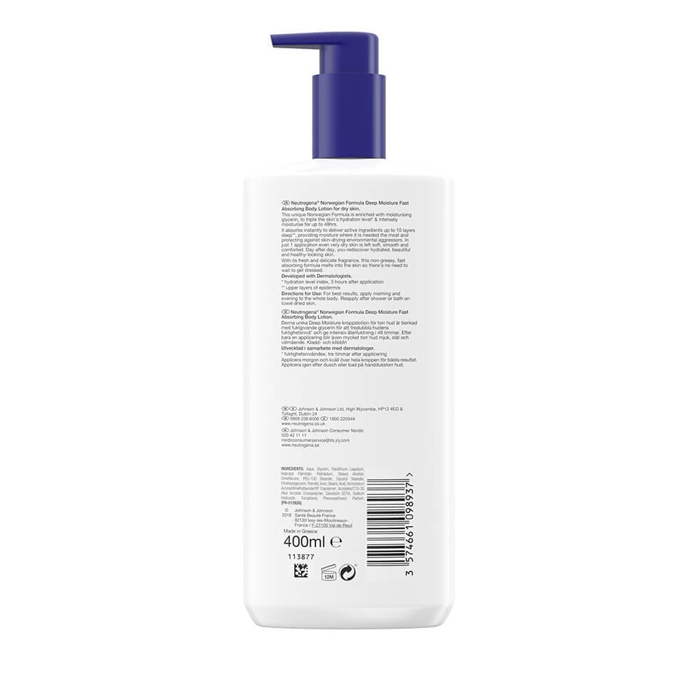 لوسیون بدن آبرسان عمیق پوست نوتروژینا مدل Deep Moisture حجم 250 میل — تصویر ۵